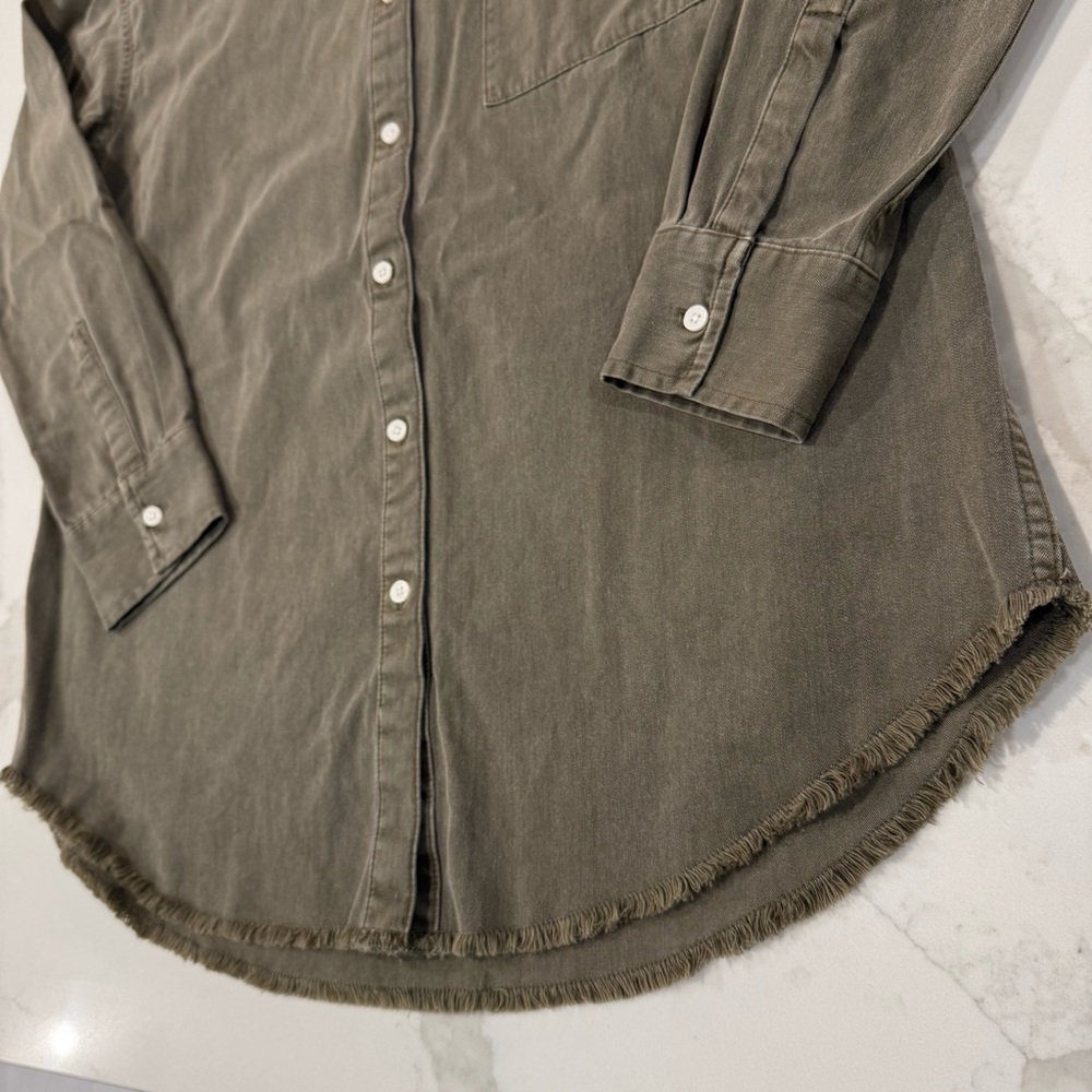 Aerie Oversized Button Down Boyfriend Shirt Women’s Small Army Green 100% Cotton - Picture 4 of 7
